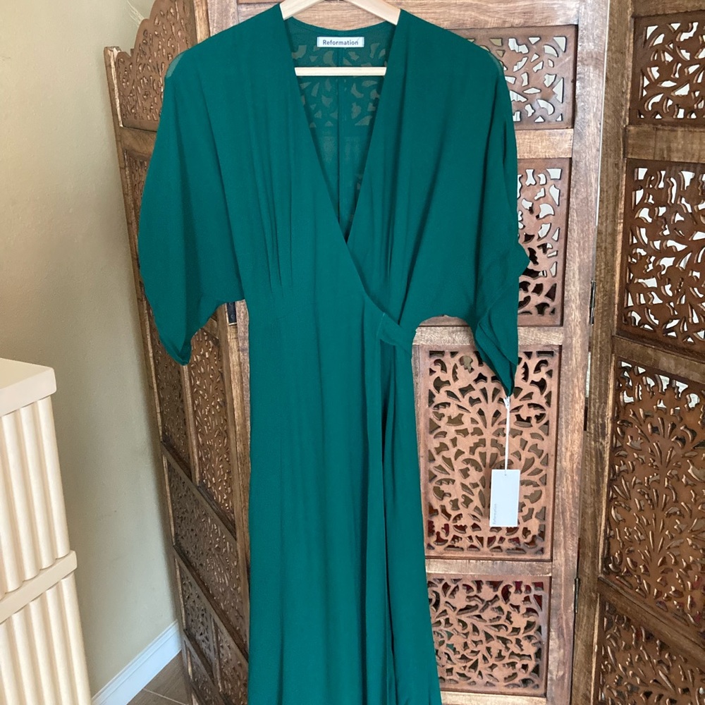 NEW NWT REFORMATION Winslow Dress Emerald - Picture 6 of 6